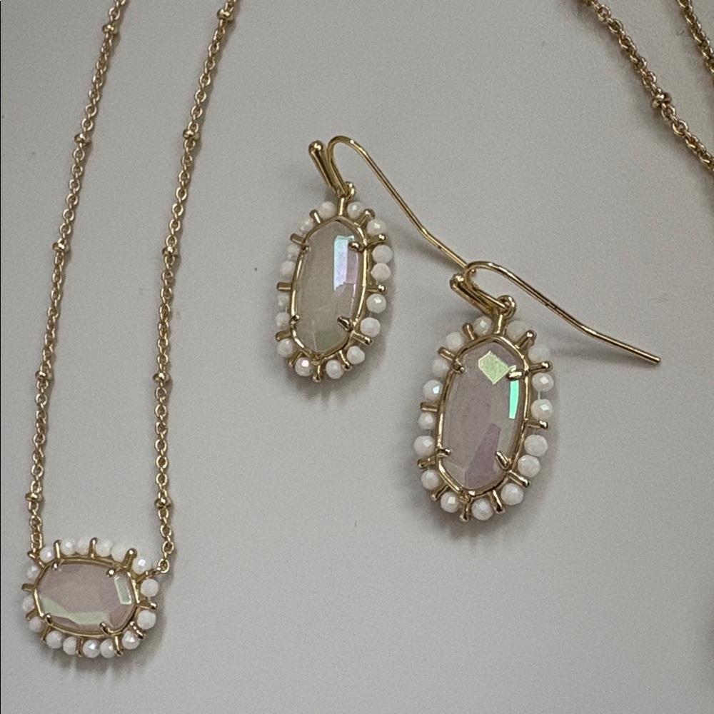 Lot of 2x EUC [Kendra Scott] Iridescent Frost Glass Lee Earrings/Elise Necklace - Picture 10 of 12